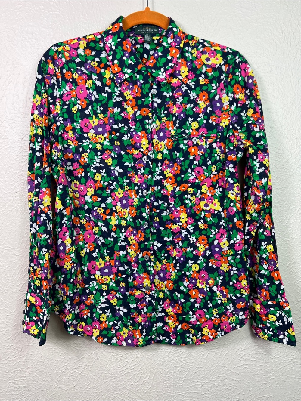 Lauren Ralph Lauren Allover Colorful Floral Print Long Sleeve Blouse Medium